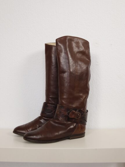 brown leather knee high cowboy style water resistant boots size 38