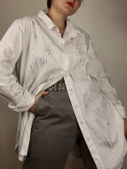 white blouse with silver details and white buttons size M