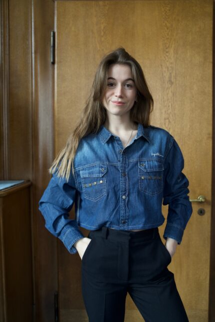 Denim Upcycled Blouse with Scrunchie
