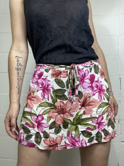 floral mini upcycled skirt in size s