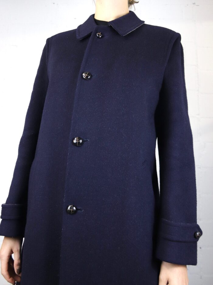 Dunkelblauer Vintage Wollmantel | L – Bild 7