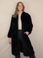 Schwarze Vintage Fake Felljacke | M – Bild 2