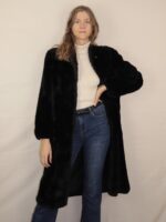 Schwarze Vintage Fake Felljacke | M – Bild 3