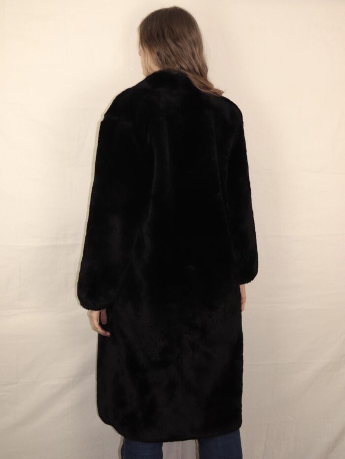Schwarze Vintage Fake Felljacke | M – Bild 7