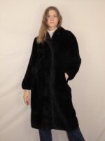 Schwarze Vintage Fake Felljacke | M – Bild 5