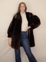 Dunkelbraune Vintage Fake Felljacke | M-L – Bild 4
