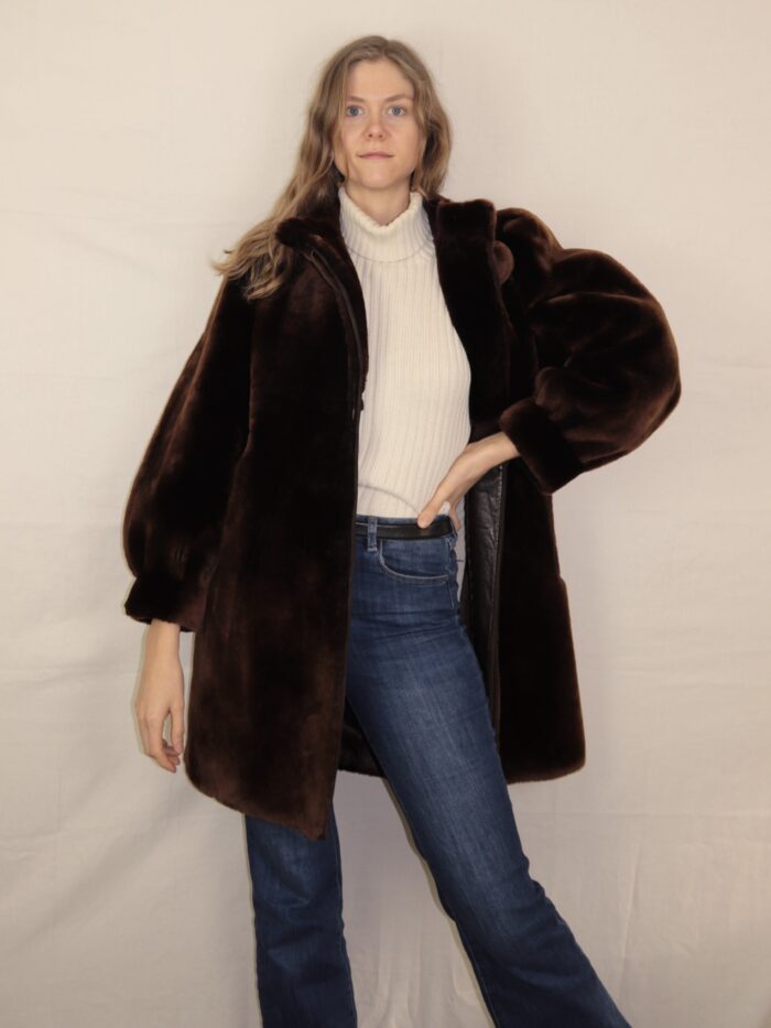 Dunkelbraune Vintage Fake Felljacke | M-L – Bild 4