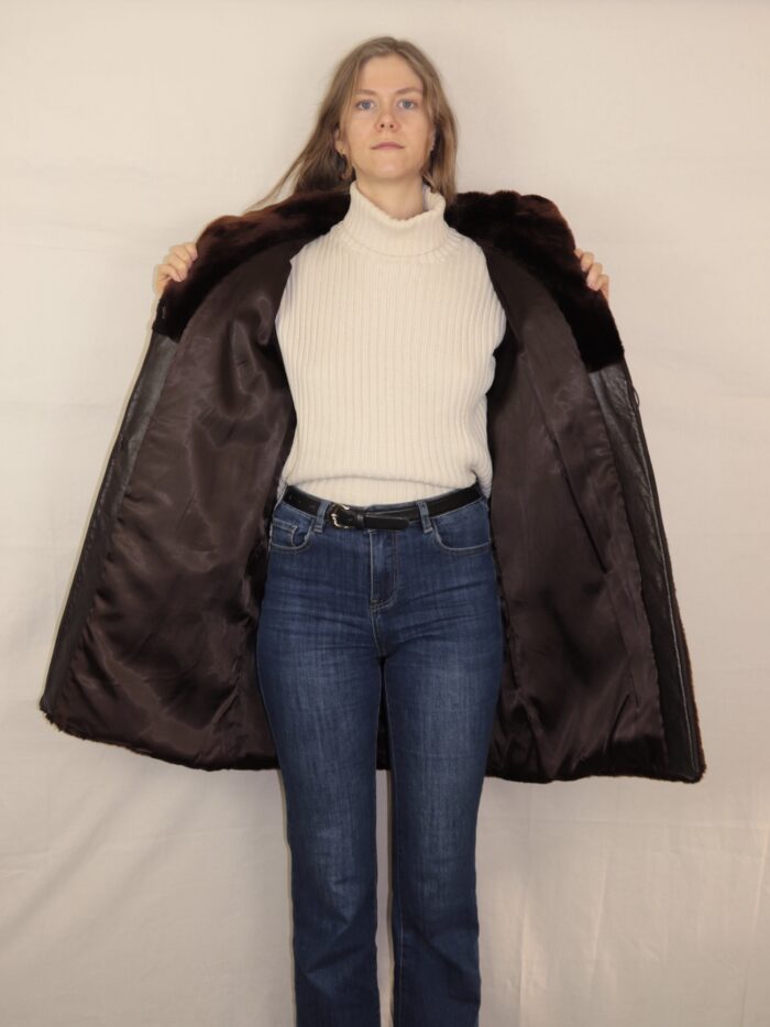 Dunkelbraune Vintage Fake Felljacke | M-L – Bild 11