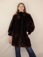 Dunkelbraune Vintage Fake Felljacke | M-L – Bild 2