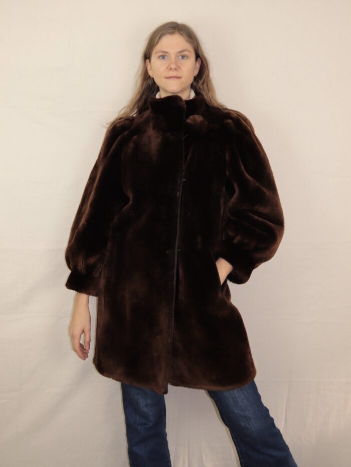 Dunkelbraune Vintage Fake Felljacke | M-L – Bild 2