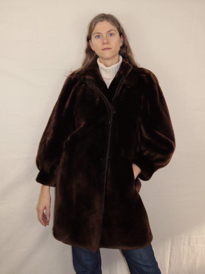 Dunkelbraune Vintage Fake Felljacke | M-L – Bild 8