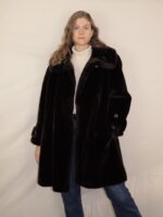Dunkelbraune Vintage Fake Felljacke | L