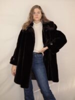 Dunkelbraune Vintage Fake Felljacke | L – Bild 2