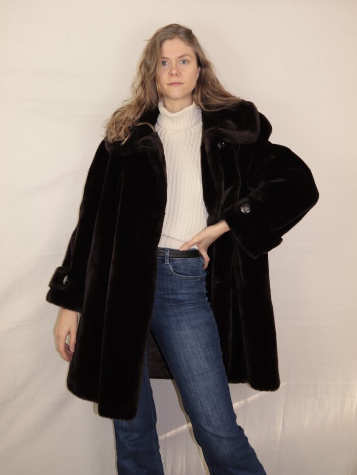 Dunkelbraune Vintage Fake Felljacke | L – Bild 2