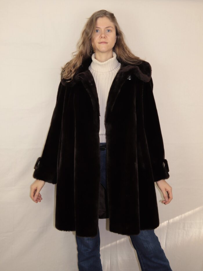 Dunkelbraune Vintage Fake Felljacke | L – Bild 3