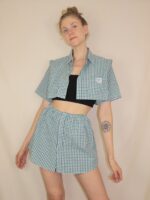Upcycelt Zweiteiler Set blau-grün kariert | S-M – Bild 3