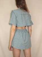 Upcycelt Zweiteiler Set blau-grün kariert | S-M – Bild 5