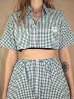 Upcycelt Zweiteiler Set blau-grün kariert | S-M – Bild 6