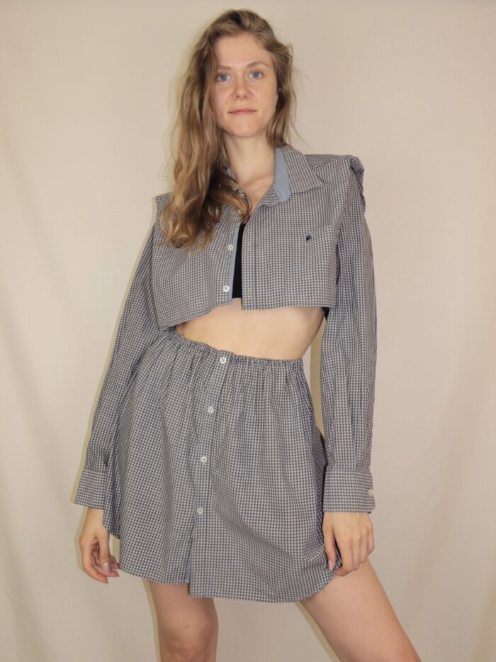Upcycelt Zweiteiler Set grau kariert | M – Bild 3