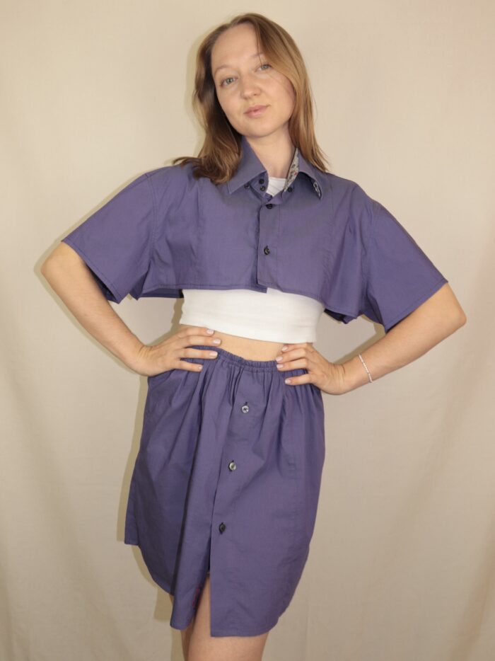 Upcycelt Zweiteiler Set in violett | XS-S – Bild 3
