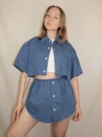 Handgemachtes Upcycling-Set für Damen – Rock und Oberteil aus Männerhemd, nachhaltig & sommerlich.