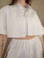 Upcycelt Zweiteiler Set weiss kariert | XS-S – Bild 7