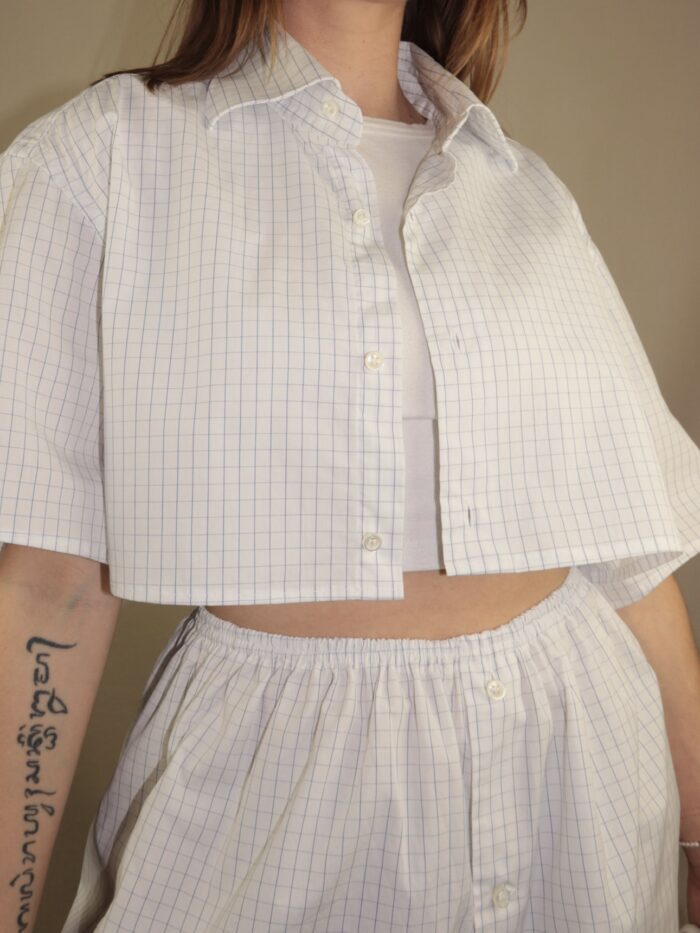 Upcycelt Zweiteiler Set weiss kariert | XS-S – Bild 7