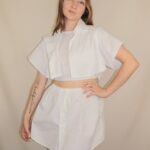 Handgemachtes Upcycling-Set für Damen – Rock und Oberteil aus Männerhemd, nachhaltig & sommerlich.