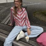 Gestreiftes Hemd in Trendfarben, gekürzt mit passendem Scrunchie aus Reststoff