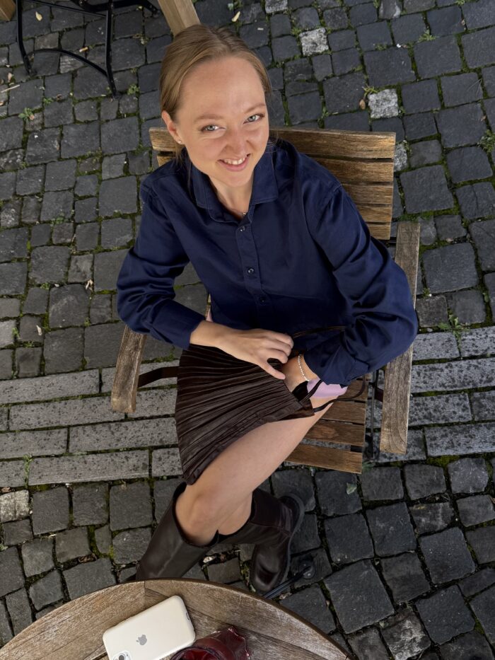 Upcycelt Bluse in dunkelblau | S-M – Bild 2