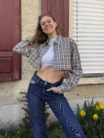 Upcyceltes, gekürztes Hemd mit passendem Scrunchie aus gleichem Stoff, nachhaltige Mode