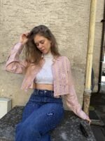 Upcycelt Vintage Bluse mit Scrunchie | L – Bild 2