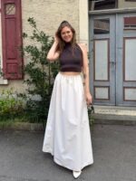 Damen Maxi-Rock in Off White mit elastischem Bund und fliessendem Schnitt